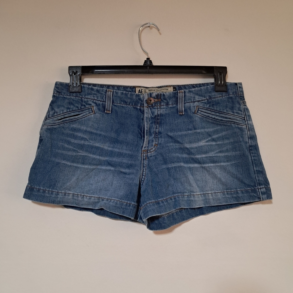American Eagle Women Vtg Y2K Low Rise Denim Mini Micro Booty Shorts Sz. 10